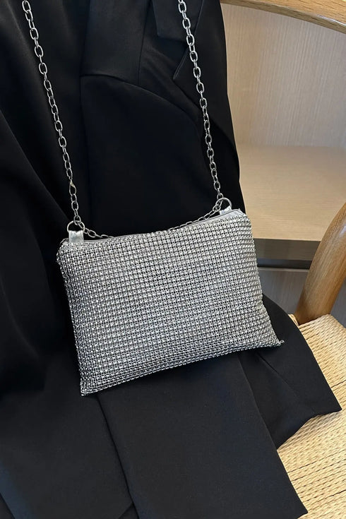 'Aya' Metal Chain Rhinestone Crossbody Bag - Celes Fashion